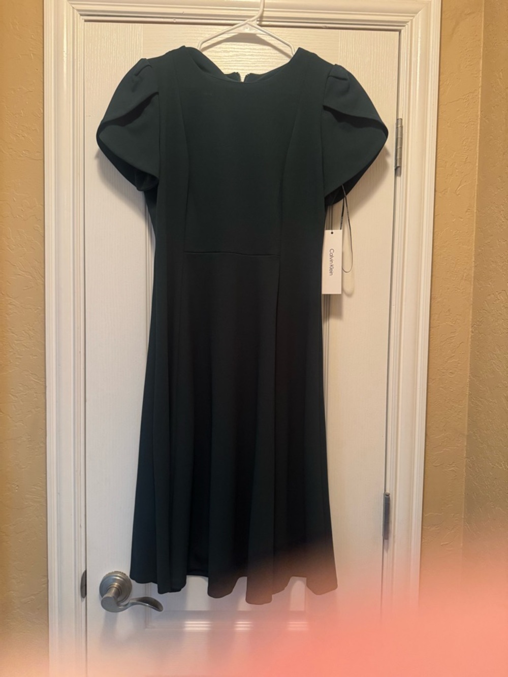 Calvin Klein Dark Green Puff-Sleeve Midi Dress